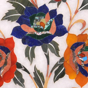 Floral Inlay Craft White Marble Side Table Top / Pietra Dura Craft Work Handmade Art Piece For Home Decor / Home Furniture