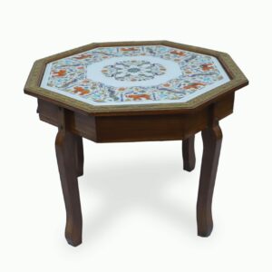 Marble Inlay Table Top Orange Stone Octagonal Shape