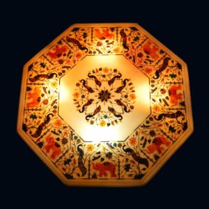 Marble Inlay Table Top Orange Stone Octagonal Shape