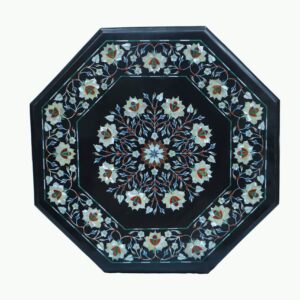 Marble Inlay Black Table Top Octagonal Shape