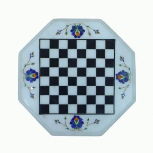 Marble Inlay Blue, Black Stone Chessboard Octagonal Shape