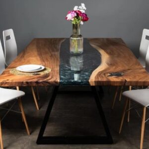 Unique Rectangle Wooden Grey Epoxy Table for Restaurants and Living Room Custom Craft