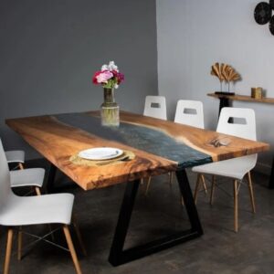 Unique Rectangle Wooden Grey Epoxy Table for Restaurants and Living Room Custom Craft