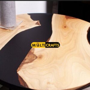 Round Wooden Black Epoxy Table for Luxury Homes Cafes Custom Handcrafted Artistic Design