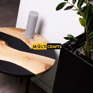 Round Wooden Black Epoxy Table for Luxury Homes Cafes Custom Handcrafted Artistic Design