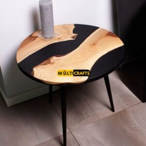 Round Wooden Black Epoxy Table for Luxury Homes Cafes Custom Handcrafted Artistic Design