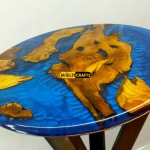 Round Ocean blue Wooden Epoxy Table for Luxury Homes Cafes Custom Handcrafted Artistic Design