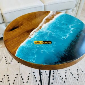 Handmade Round ocean blue Wooden Epoxy Table for Home Decor Dining Room Custom Wood Furniture