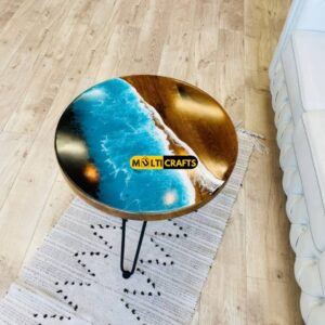 Handmade Round ocean blue Wooden Epoxy Table for Home Decor Dining Room Custom Wood Furniture