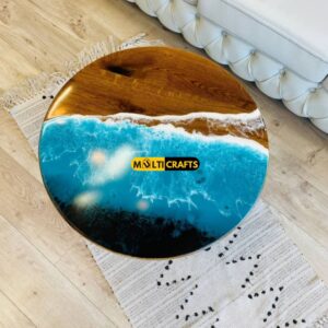 Handmade Round ocean blue Wooden Epoxy Table for Home Decor Dining Room Custom Wood Furniture