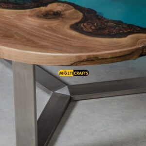 Luxury Round Semi Transparent light blue Wooden Epoxy Table for Living Room Office Custom Handicraft Woodwork
