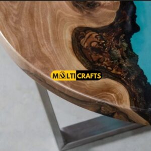 Luxury Round Semi Transparent light blue Wooden Epoxy Table for Living Room Office Custom Handicraft Woodwork