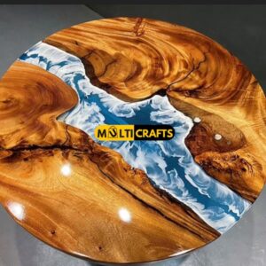 Luxury Round Wooden blue Epoxy Table for Living Room Office Custom Handicraft Woodwork