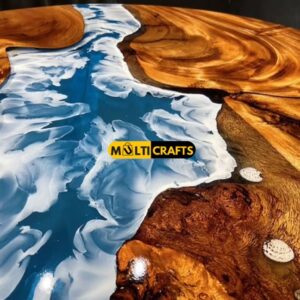Luxury Round Wooden blue Epoxy Table for Living Room Office Custom Handicraft Woodwork