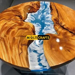 Luxury Round Wooden blue Epoxy Table for Living Room Office Custom Handicraft Woodwork