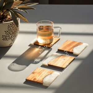 Custom Rectangle White Wooden Resin Coaster for Dining Table Handcrafted Elegant Drink Holder
