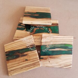 Custom Rectangle Green Wooden Resin Coaster for Dining and Coffee Tables Handmade Handicrafts