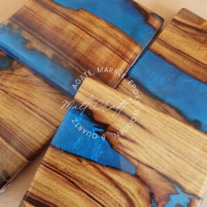 Handcrafted Rectangle Blue Wooden Resin Coaster for Dining and Living Room Table Protection
