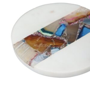 Artistic Handcrafted Round Brown Agate Marble Inlay Coaster Table for Luxury Interiors and Hotels