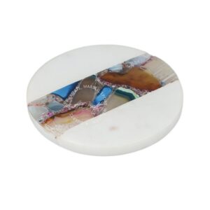 Artistic Handcrafted Round Brown Agate Marble Inlay Coaster Table for Luxury Interiors and Hotels