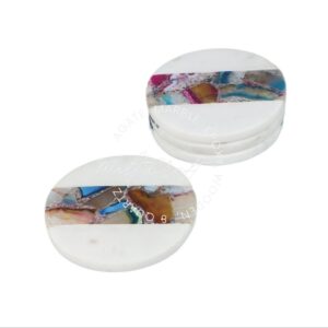 Artistic Handcrafted Round Brown Agate Marble Inlay Coaster Table for Luxury Interiors and Hotels