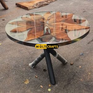 Handmade Round Wooden White Epoxy Table for Home Decor Dining Room Custom Wood Furniture