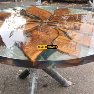 Handmade Round Wooden White Epoxy Table for Home Decor Dining Room Custom Wood Furniture