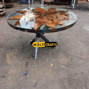 Handmade Round Wooden White Epoxy Table for Home Decor Dining Room Custom Wood Furniture
