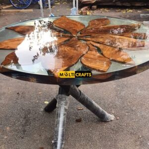 Handmade Round Wooden White Epoxy Table for Home Decor Dining Room Custom Wood Furniture
