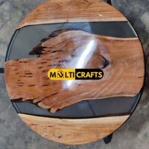 Handicraft Round Semi Transparent Wooden Black Epoxy Table for Kitchen Dining Lounge Custom Wood Furniture