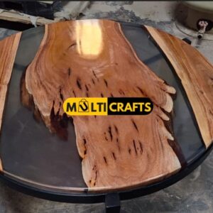 Handicraft Round Semi Transparent Wooden Black Epoxy Table for Kitchen Dining Lounge Custom Wood Furniture