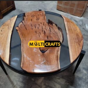 Handicraft Round Semi Transparent Wooden Black Epoxy Table for Kitchen Dining Lounge Custom Wood Furniture