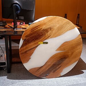 Round Wooden Epoxy White Table for Luxury Homes Cafes Custom Handcrafted Artistic Design